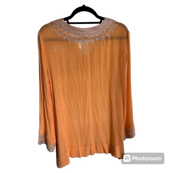 525 America BohoTunic Top in Orange Silver embroidery v-neck blouse size XL - Picture 4 of 5
